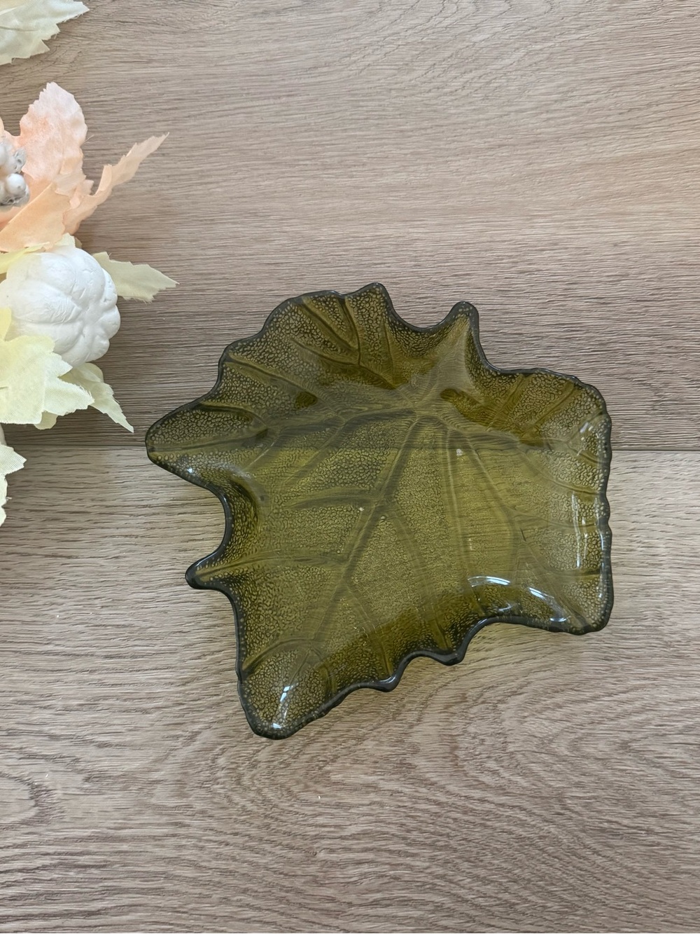Olive green fall leaf trinket dish
